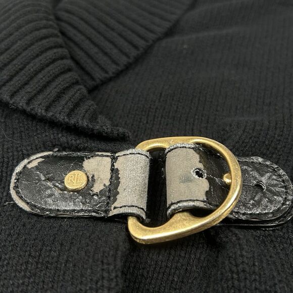 Ralph Lauren Sweater Women's Medium Black Rib Knit Shawl Collar Buckle Cardigan - Picture 4 of 9